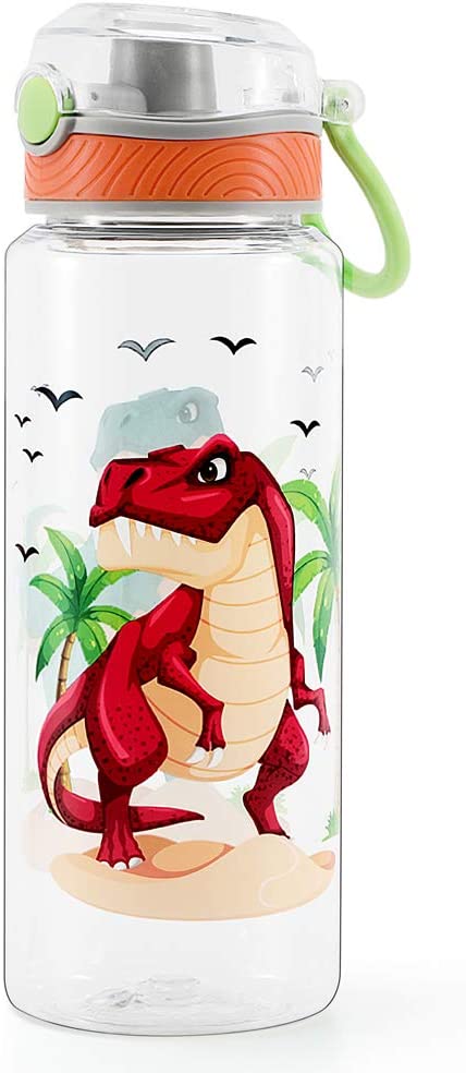 Water Bottle for School Kids  Leak Proof Flip Top Lid & Easy Clean & Carry Handle, 23oz/ 680ml - Dinosaur