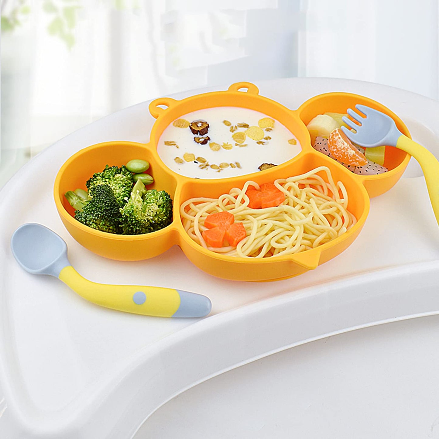 Silicone Baby Plates with Suction, Divided Placemat Dish for Toddlers and Kids
