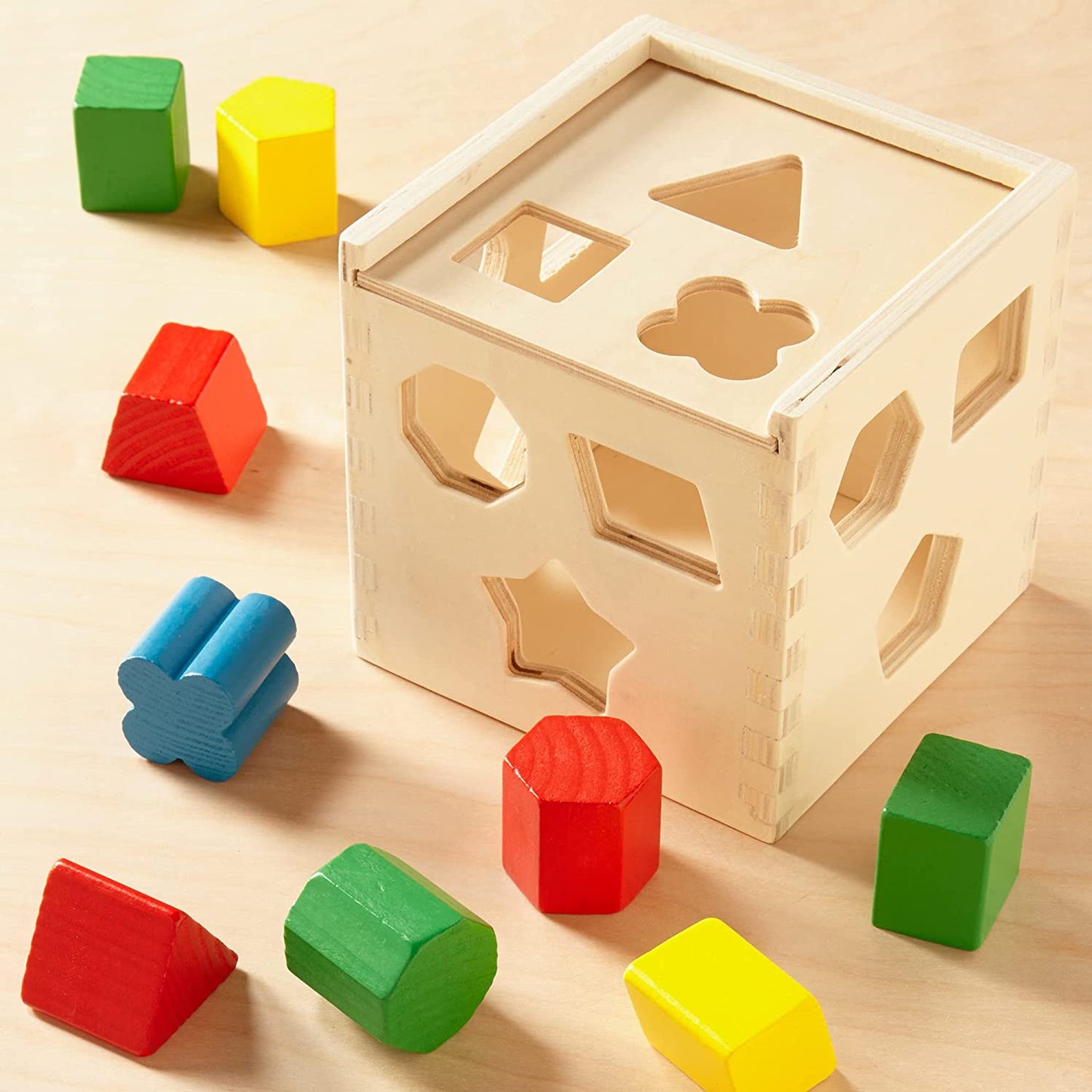 Shape Sorting Cube - Classic Wooden Toy With 12 Shapes - Classic Kids Learning Toys