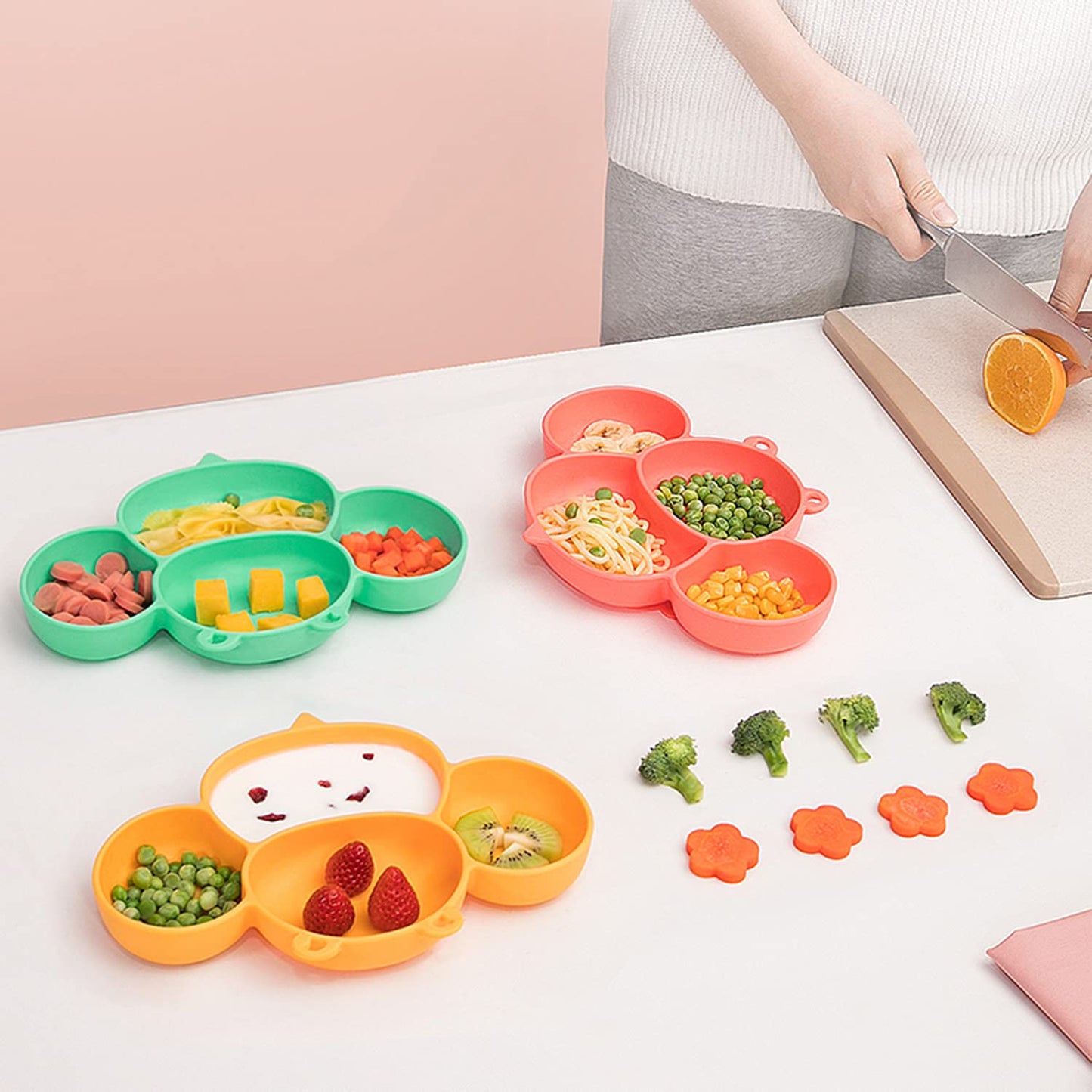 Silicone Baby Plates with Suction, Divided Placemat Dish for Toddlers and Kids